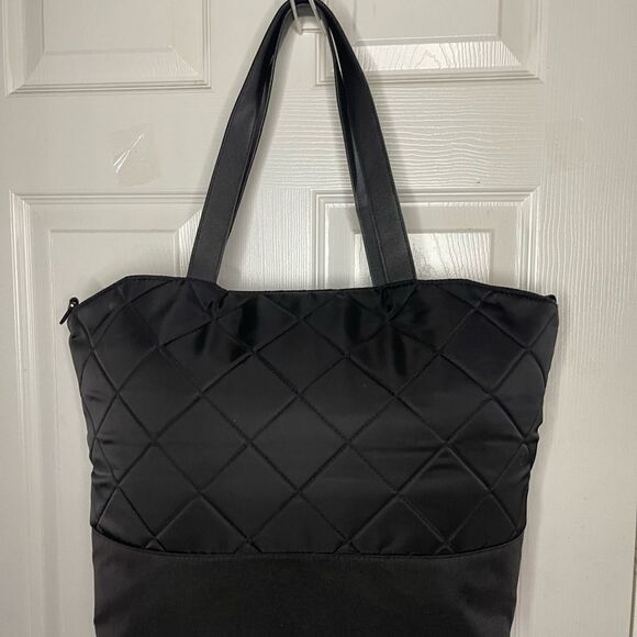 Paper Clip Black Nylon Quilted Large Diaper Bag silver tone hardwares. - Picture 7 of 15